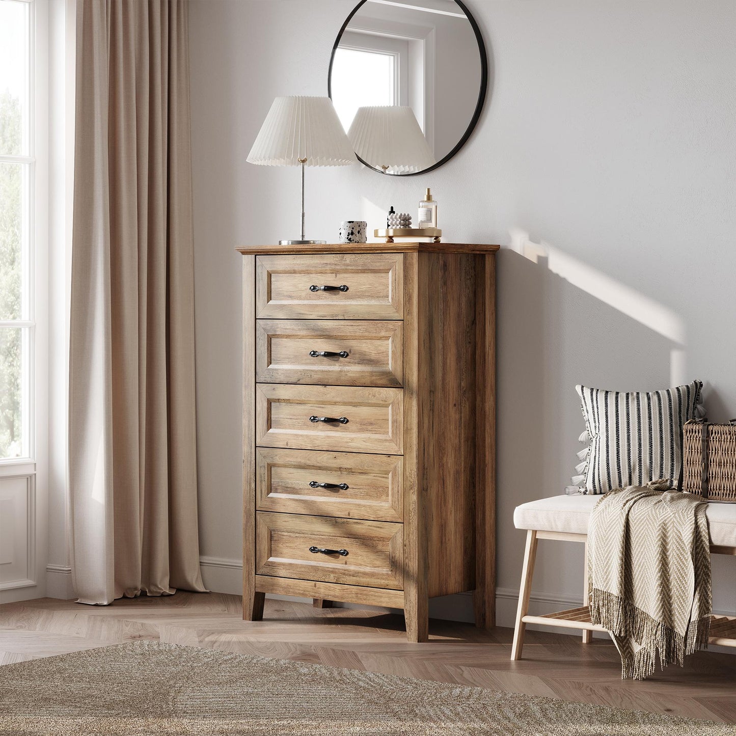 Drawers Dresser for Bedroom, Wood Bedroom Dresser Farmhouse Drawer Chest