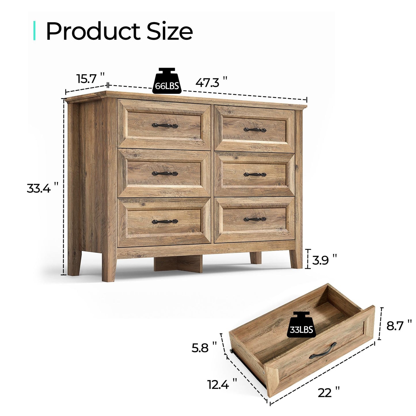 Drawers Dresser for Bedroom, Wood Bedroom Dresser Farmhouse Drawer Chest