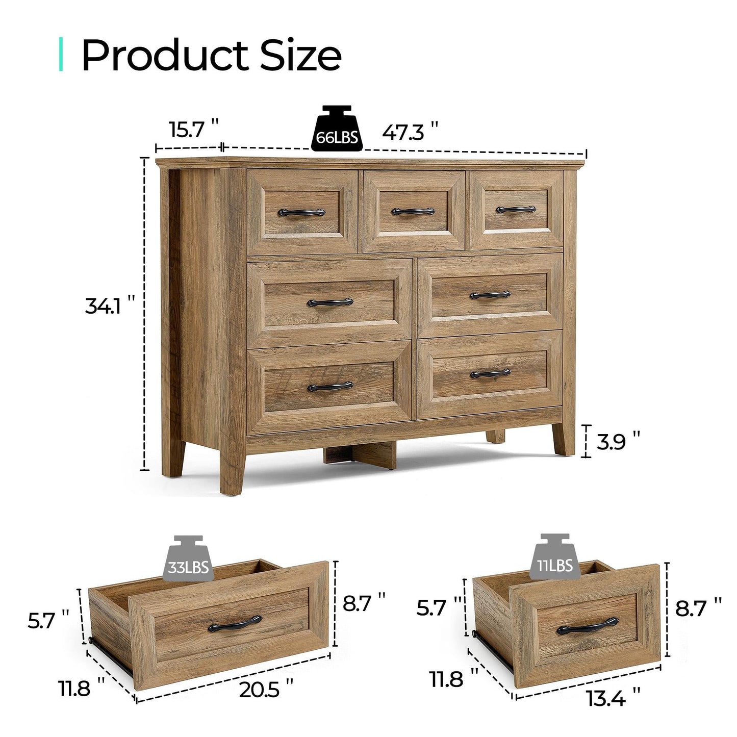 Drawers Dresser for Bedroom, Wood Bedroom Dresser Farmhouse Drawer Chest
