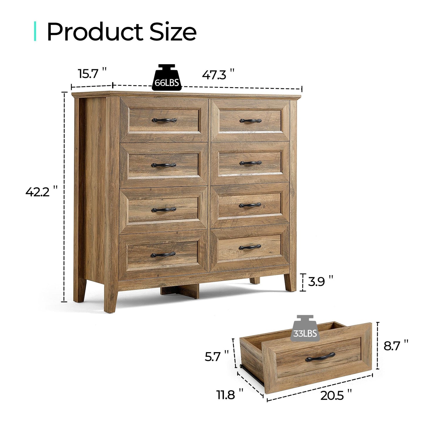 Drawers Dresser for Bedroom, Wood Bedroom Dresser Farmhouse Drawer Chest