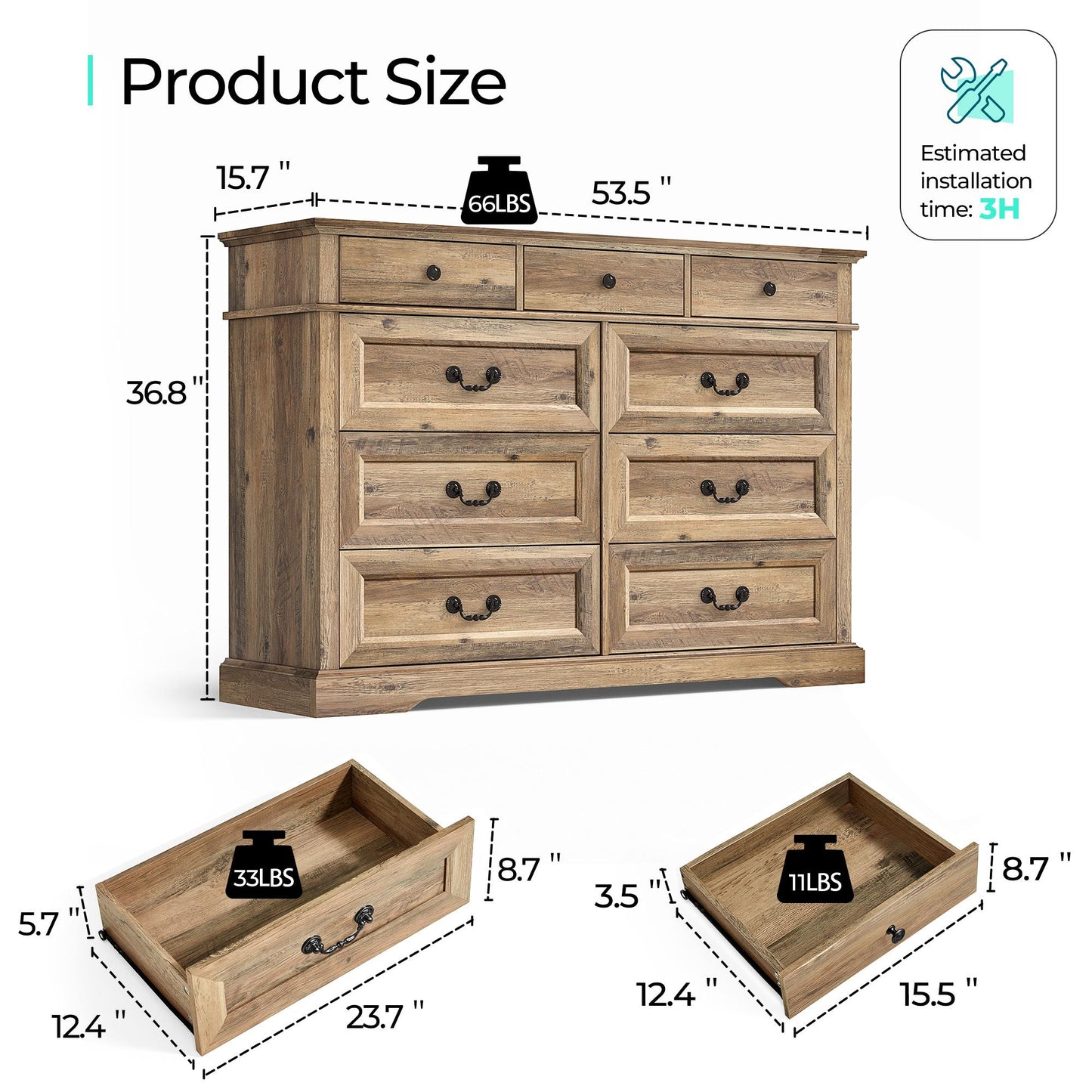 Drawers Dresser for Bedroom, Wood Bedroom Dresser Farmhouse Drawer Chest