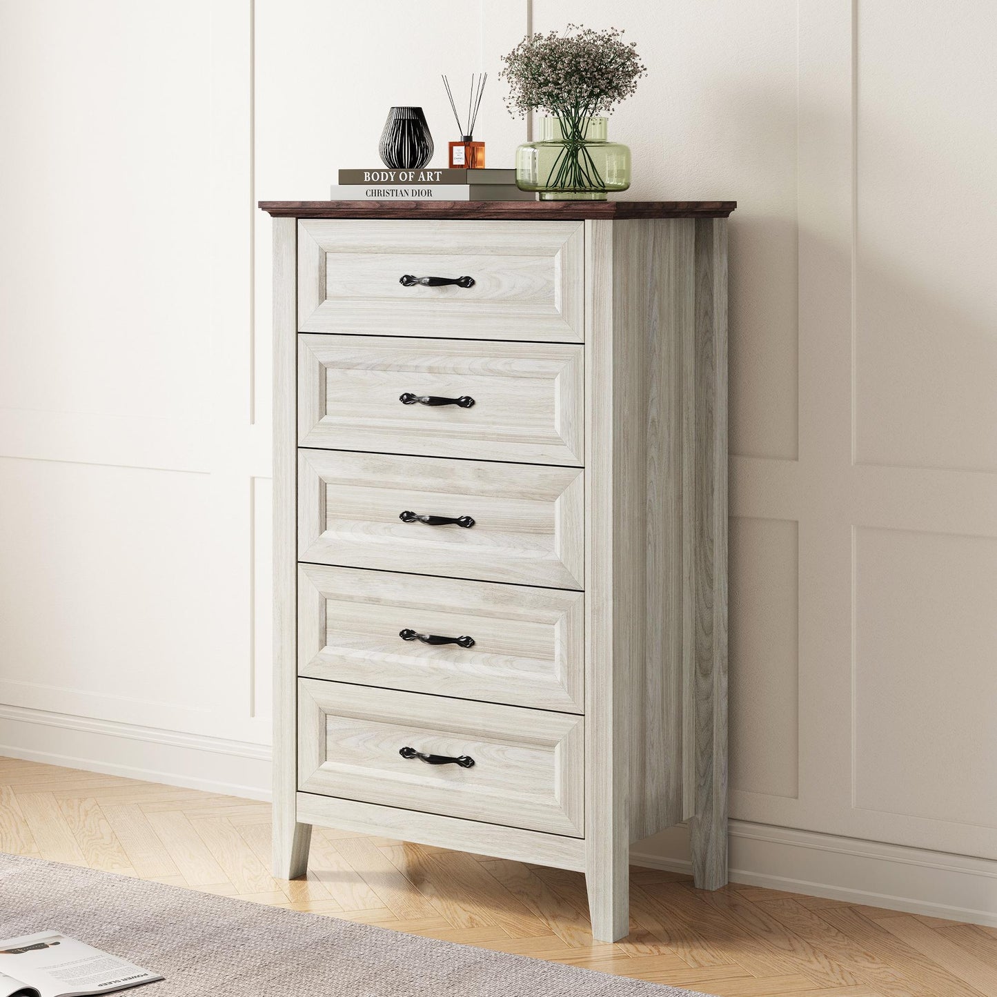 Drawers Dresser for Bedroom, Wood Bedroom Dresser Farmhouse Drawer Chest