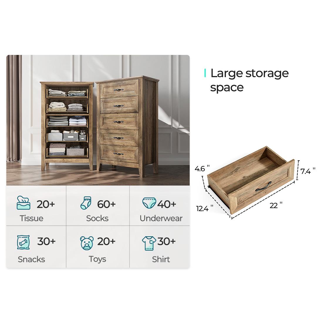 Drawers Dresser for Bedroom, Wood Bedroom Dresser Farmhouse Drawer Chest