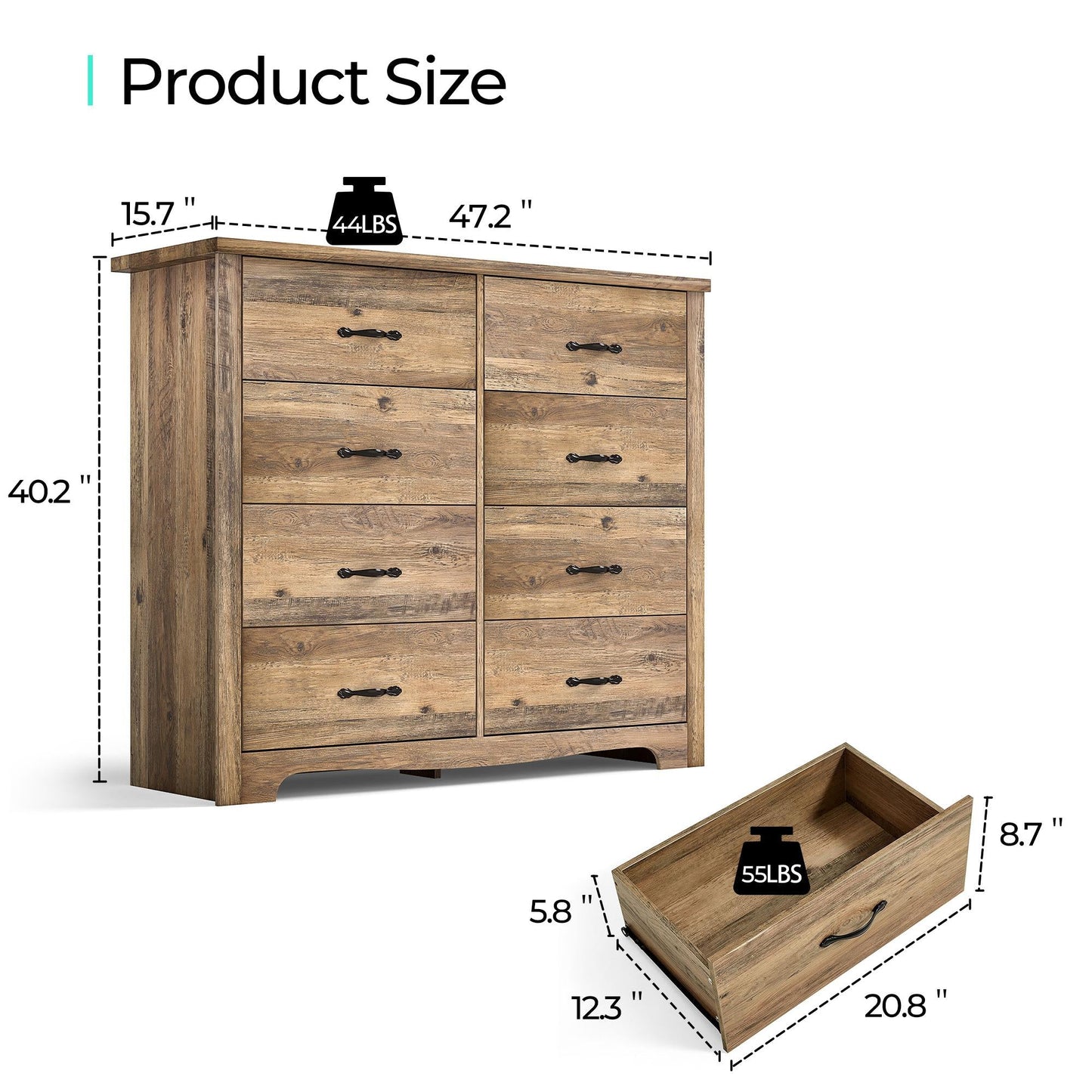 Drawers Dresser for Bedroom, Wood Bedroom Dresser Modern Drawer Chest