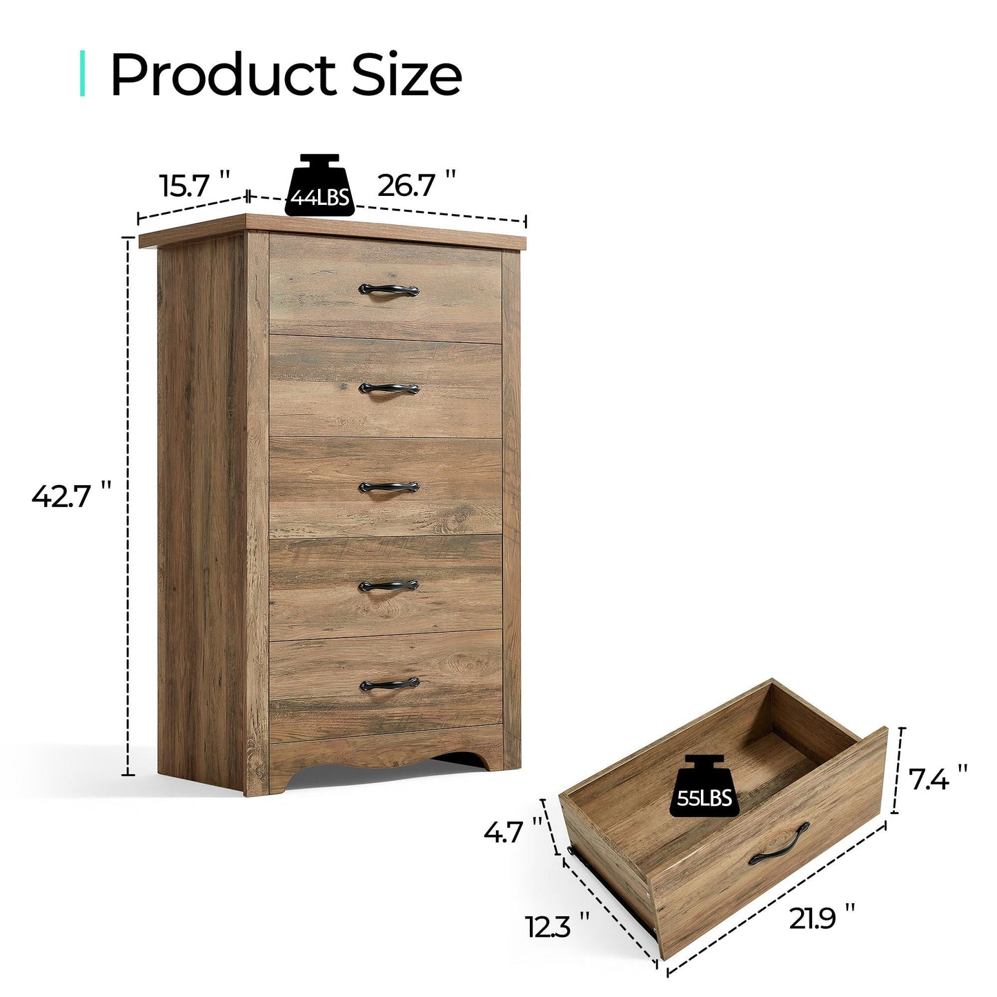 Drawers Dresser for Bedroom, Wood Bedroom Dresser Modern Drawer Chest