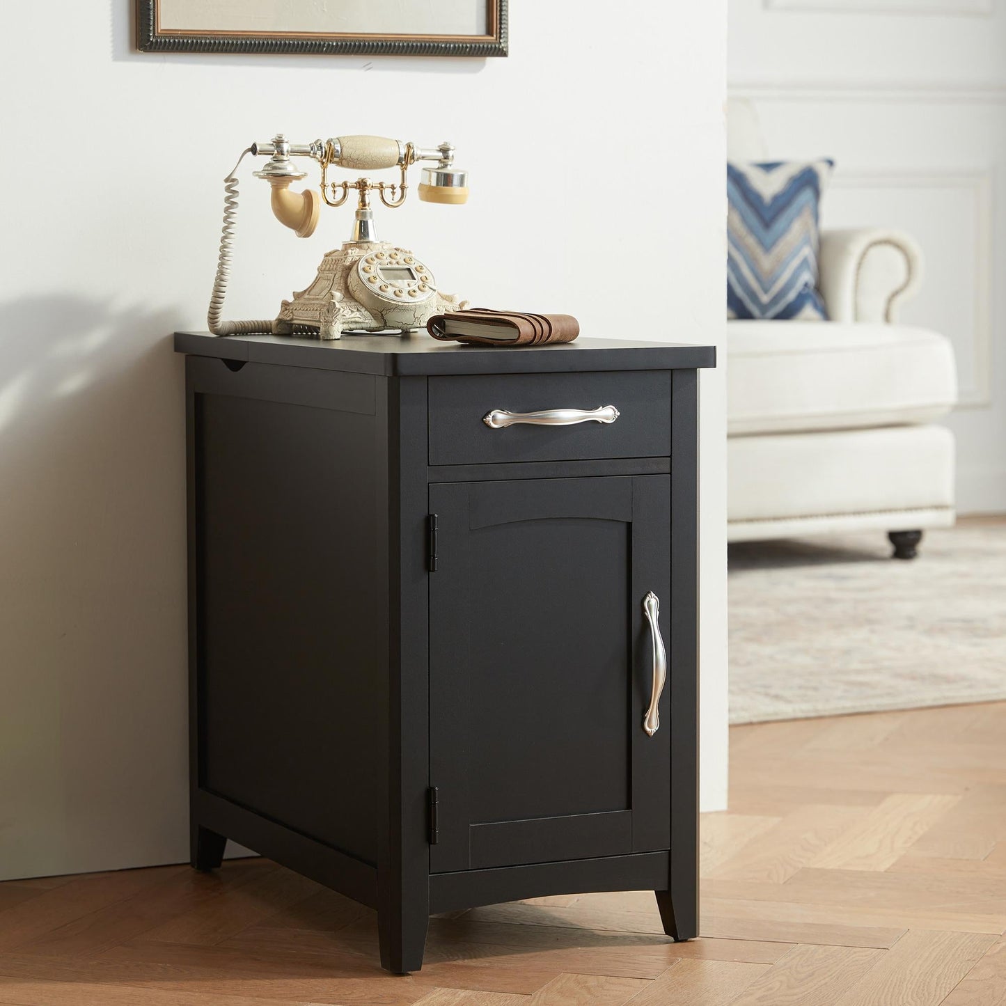 Wood End Table Nightstand with Charging Station