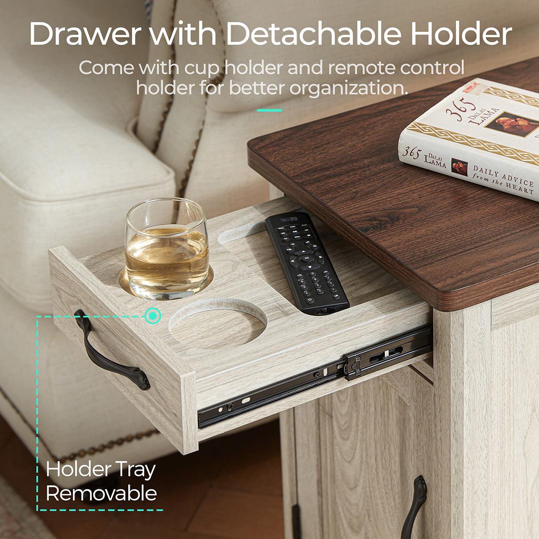 Wood End Table Nightstand with Charging Station