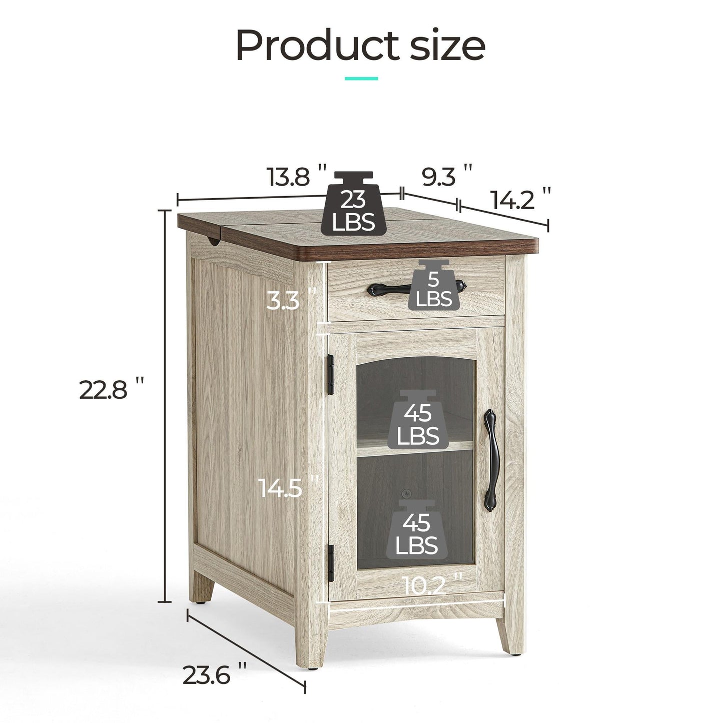 Wood End Table Nightstand with Charging Station