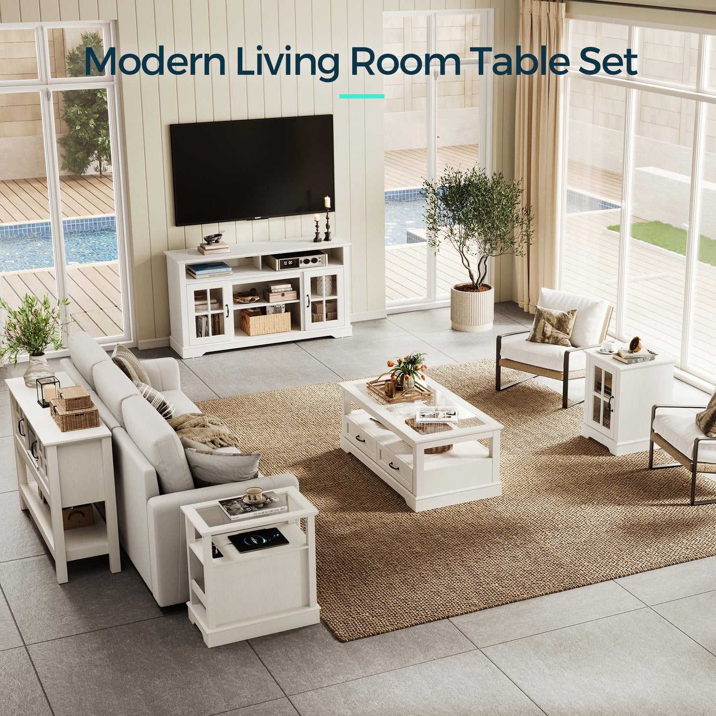 End Table with Charging Station, Storage Cabinet, and Adjustable Shelf, Modern Nightstand for Bedroom or Living Room