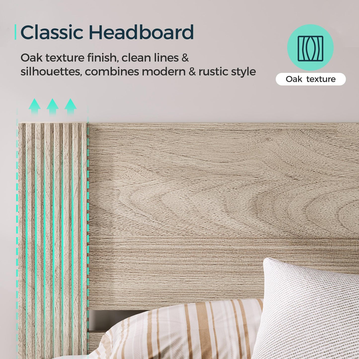 Farmhouse Wood Bed Frame with Headboard, Easy Assembly, Noise-Free, No Box Spring Required