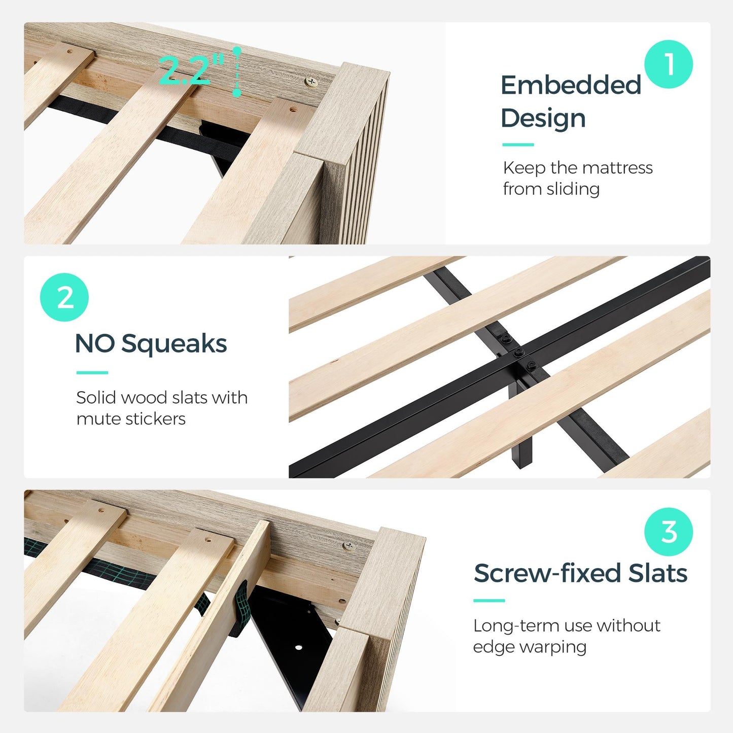 Farmhouse Wood Bed Frame with Headboard, Easy Assembly, Noise-Free, No Box Spring Required