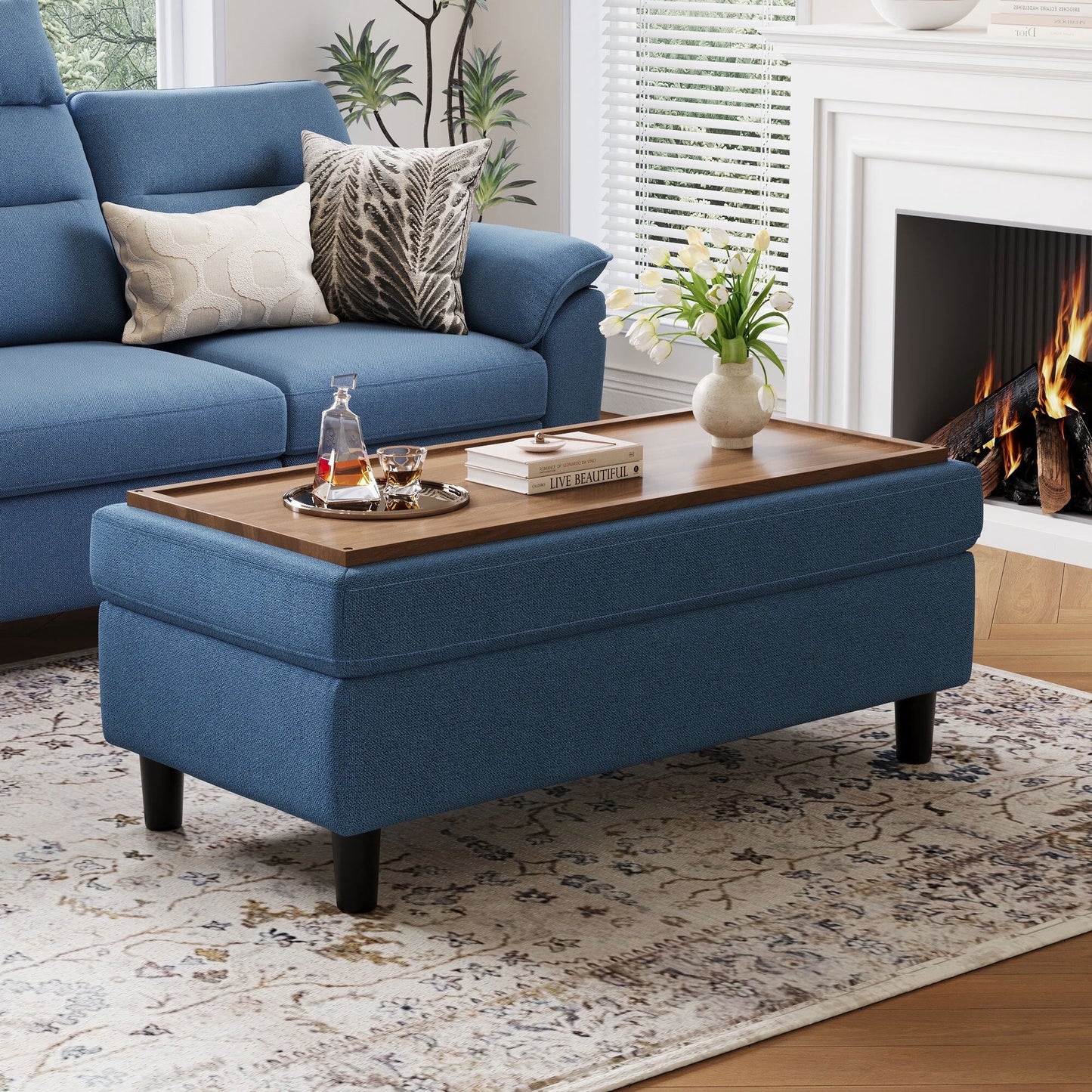 LINSY HOME 46in Large Ottoman with Storage, Ottoman Coffee Table, Upholstered Storage Bench for Living Room, Bedroom or Entryway