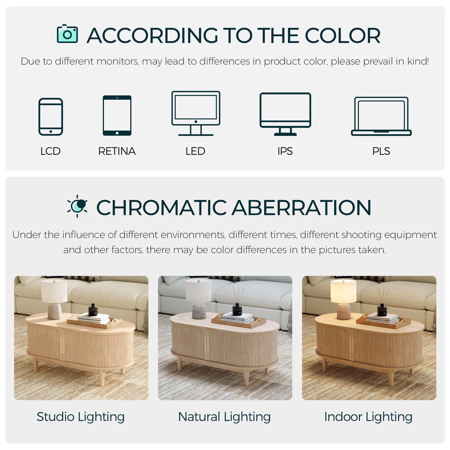 Fluted Coffee Table with Storage, Mid-Century Coffee Table for Living Room with Sliding Tambour Door