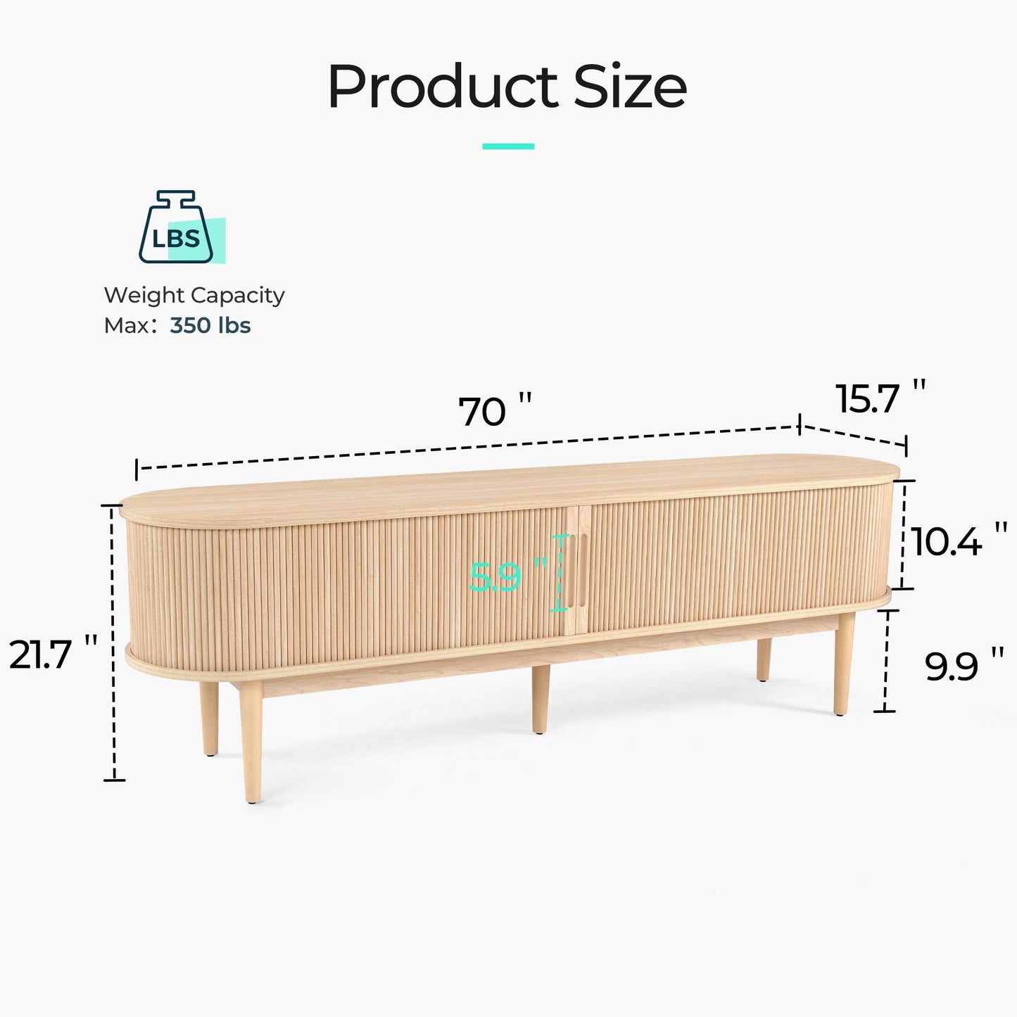 Fluted TV Stand for 65" TVs, Mid-Century Entertainment Center with Sliding Tambour Door & Adjustable Shelves
