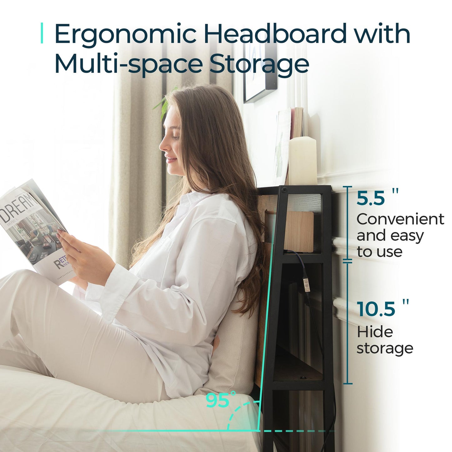 Metal Bed Frame with Drawers, Headboard Shelf, Charging, LED