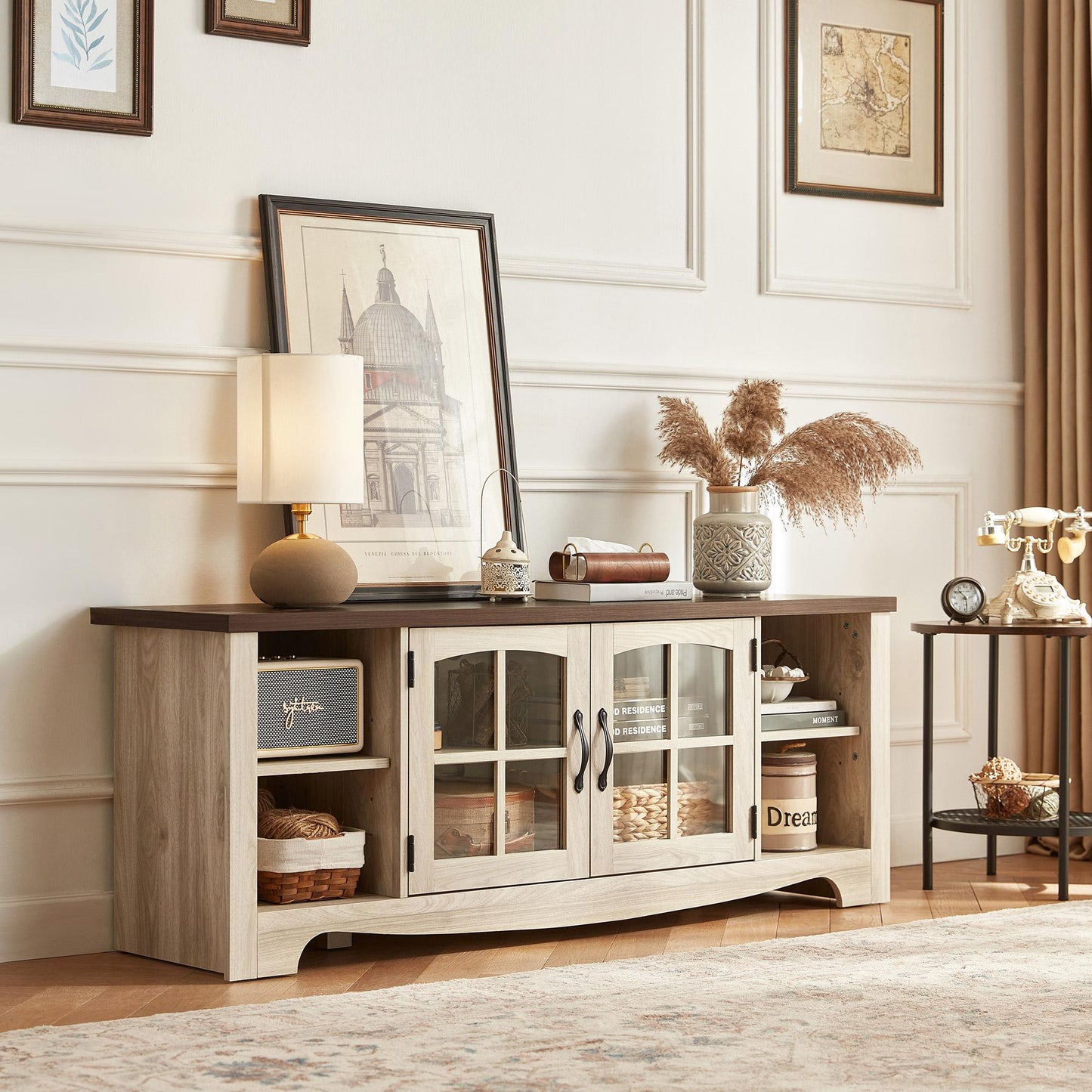 Modern Farmhouse TV Stand for TVs up to 65", Home Entertainment Center with Storage Cabinet