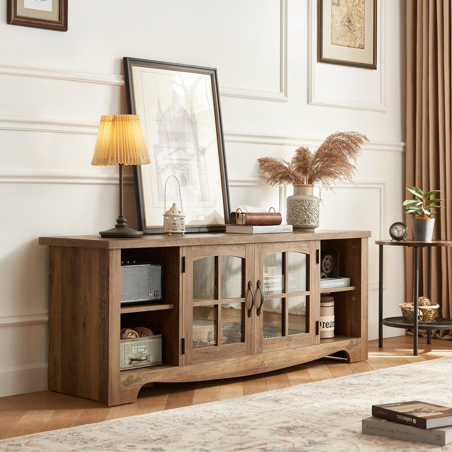 Modern Farmhouse TV Stand for TVs up to 65", Home Entertainment Center with Storage Cabinet
