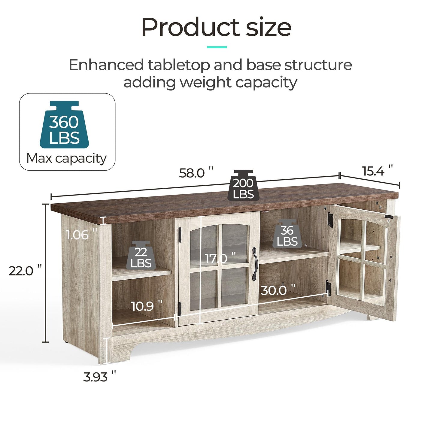 Modern Farmhouse TV Stand for TVs up to 65", Home Entertainment Center with Storage Cabinet