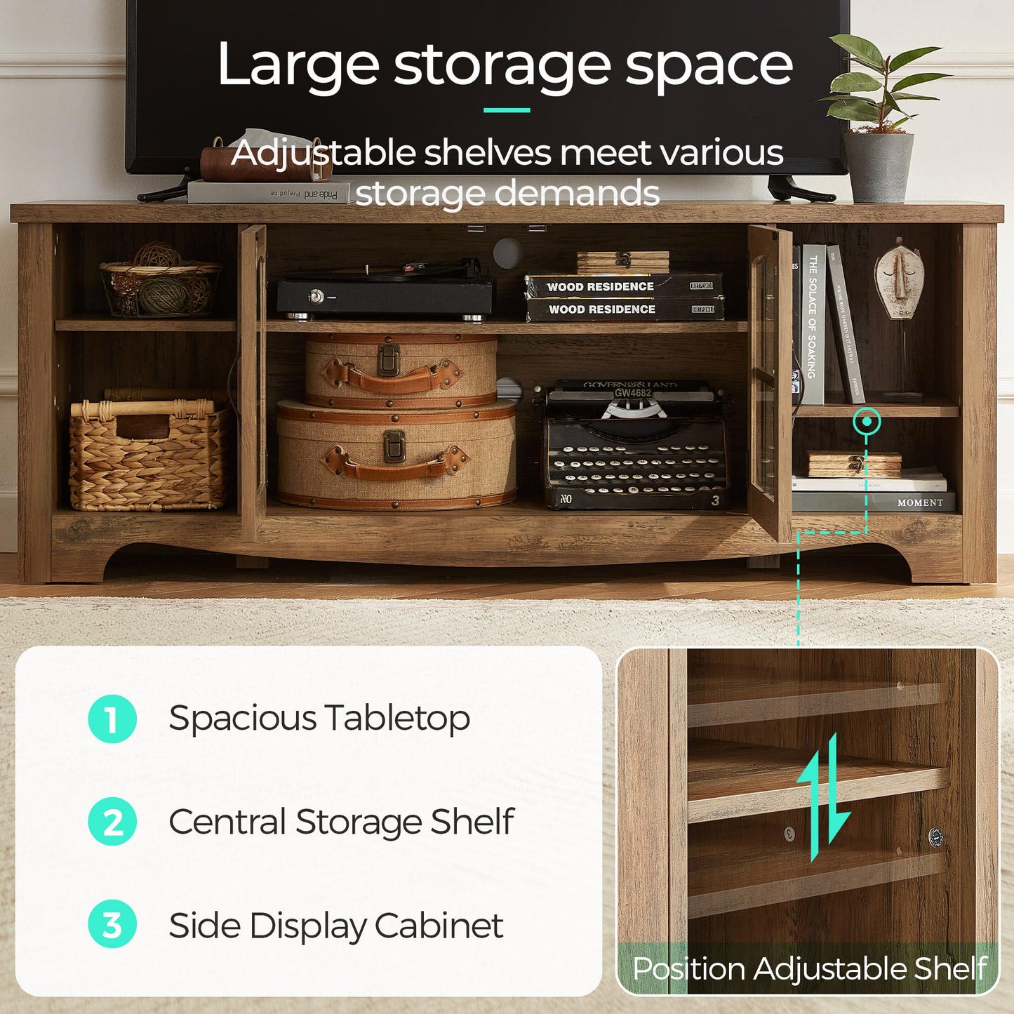 Modern Farmhouse TV Stand for TVs up to 65", Home Entertainment Center with Storage Cabinet