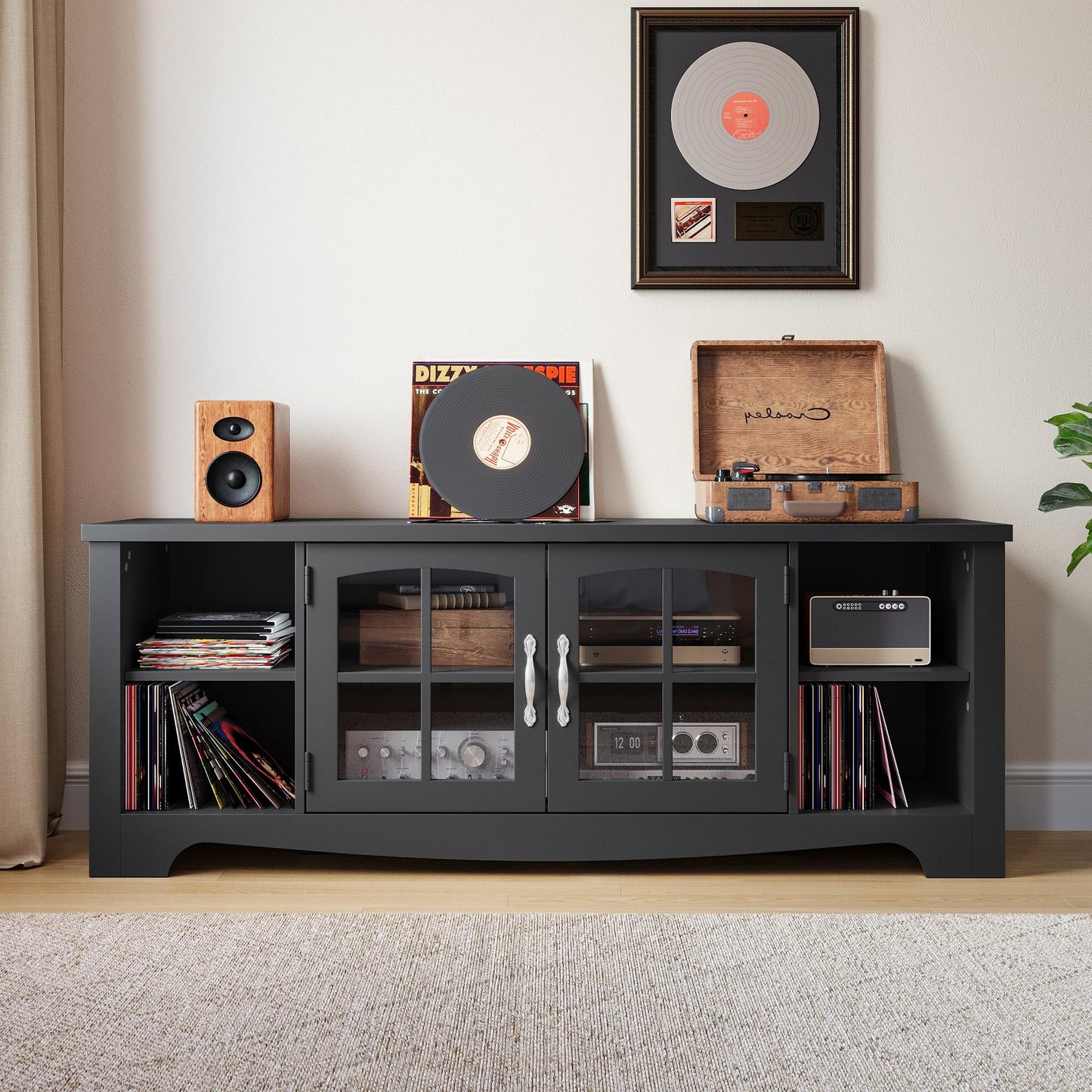 Modern Farmhouse TV Stand for TVs up to 65", Home Entertainment Center with Storage Cabinet