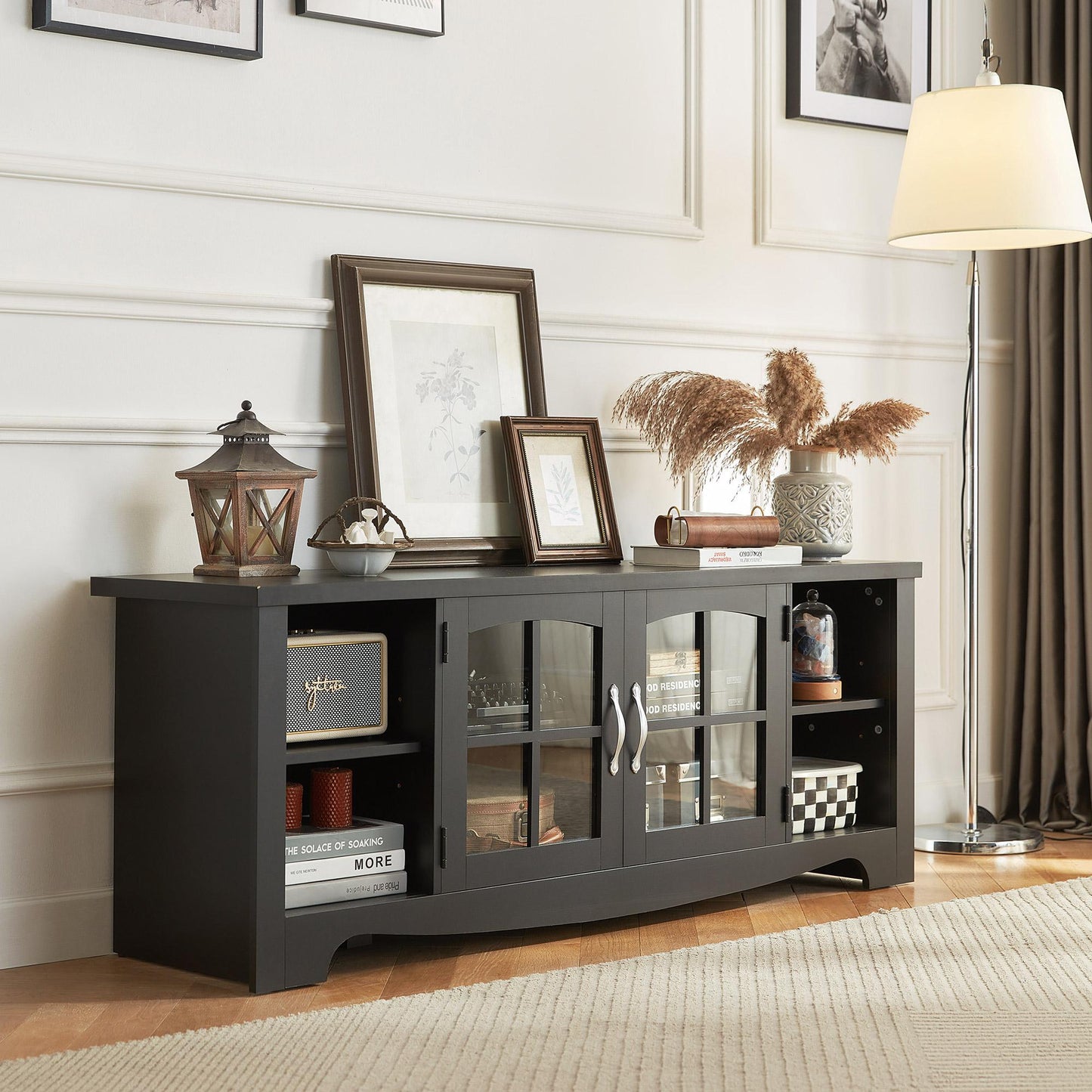 Modern Farmhouse TV Stand for TVs up to 65", Home Entertainment Center with Storage Cabinet