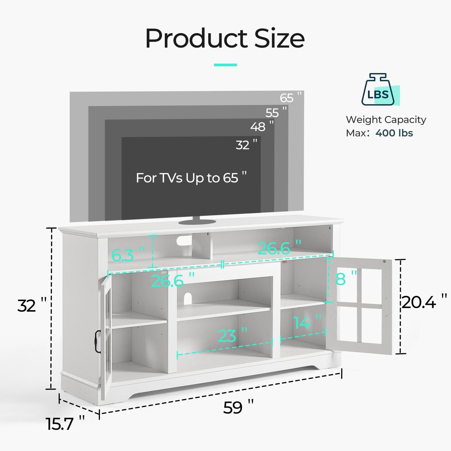Modern Glass TV Stand for 65" TVs, Entertainment Center with LED Lights, Storage Cabinets & Adjustable Shelves