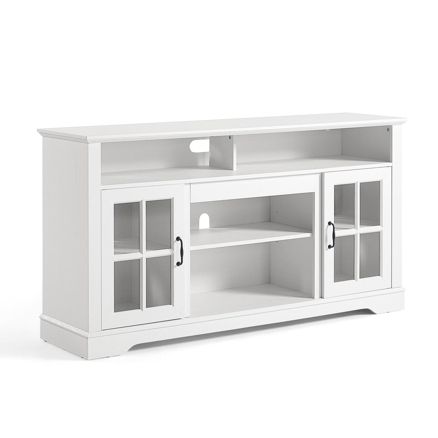 Modern Glass TV Stand for 65" TVs, Entertainment Center with LED Lights, Storage Cabinets & Adjustable Shelves