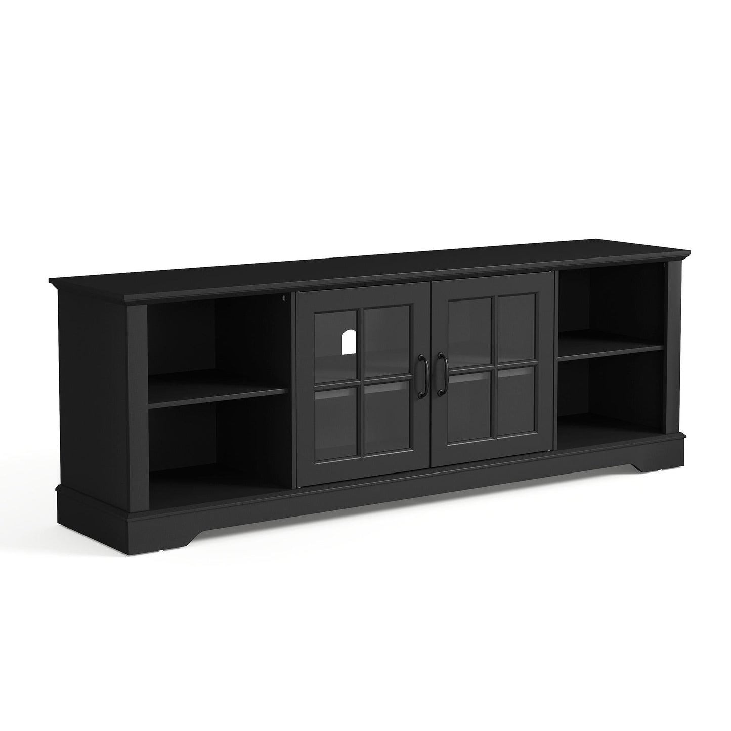 Modern Glass TV Stand for 65" TVs, Entertainment Center with LED Lights, Storage Cabinets & Adjustable Shelves