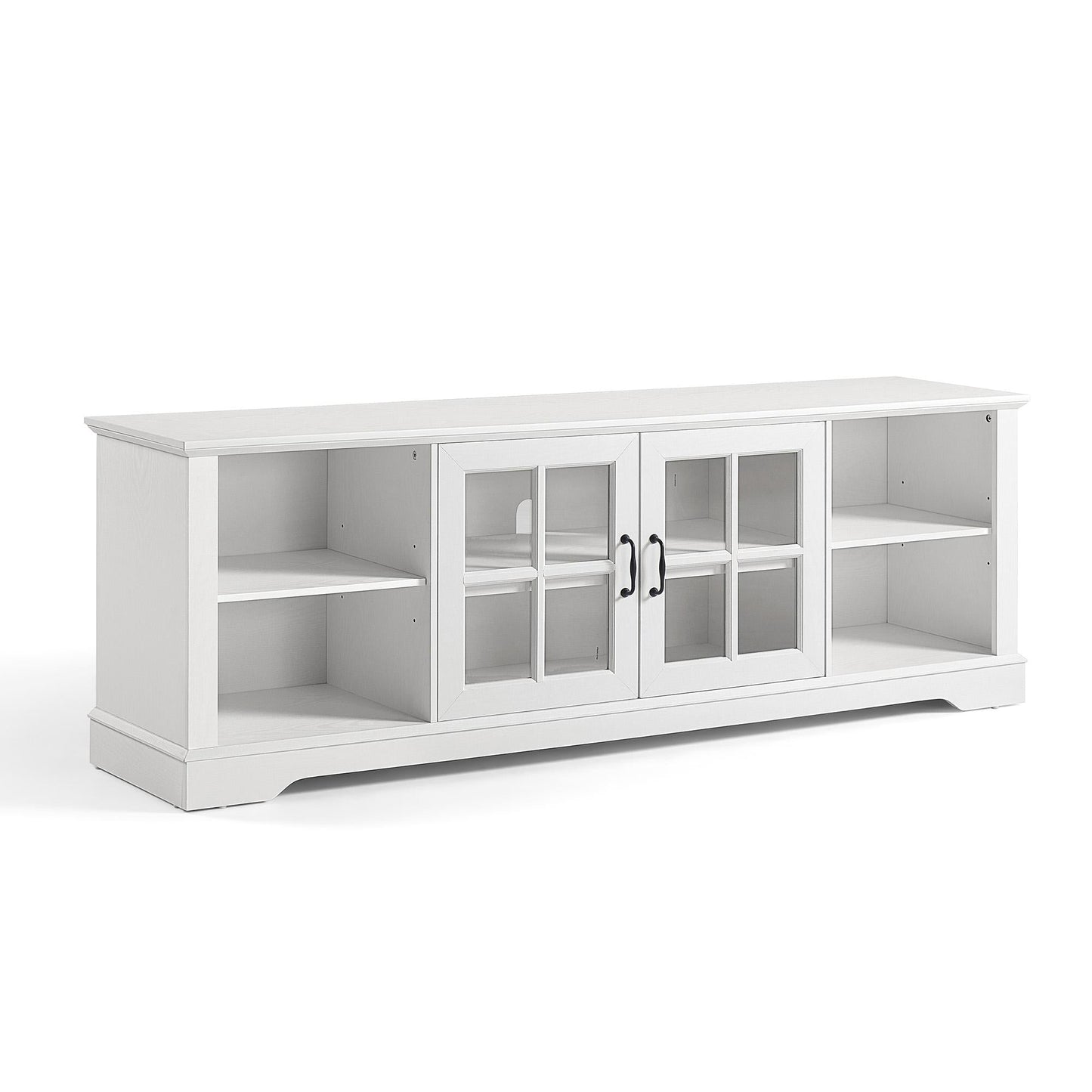 Modern Glass TV Stand for 65" TVs, Entertainment Center with LED Lights, Storage Cabinets & Adjustable Shelves