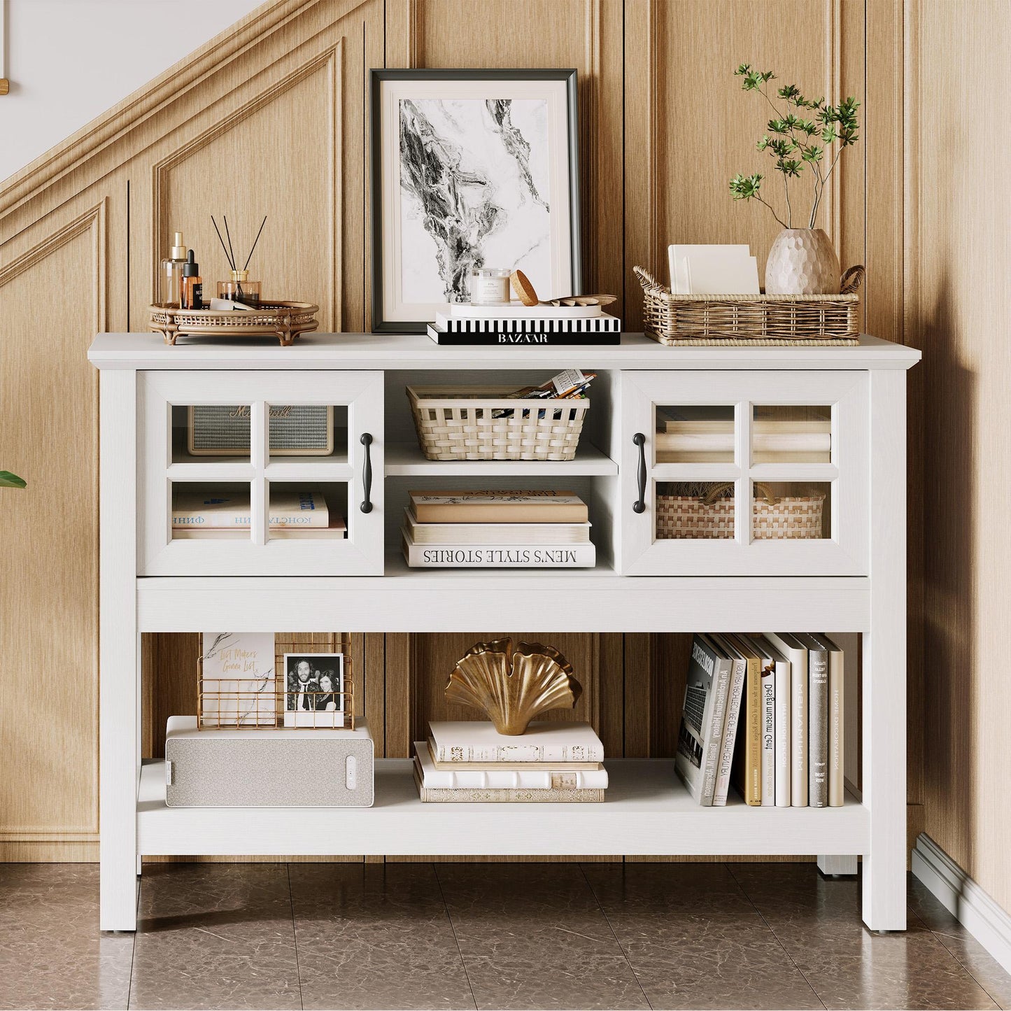 Narrow Console Table with 4-Tier Storage Shelves, Modern Buffet Table for Living Room