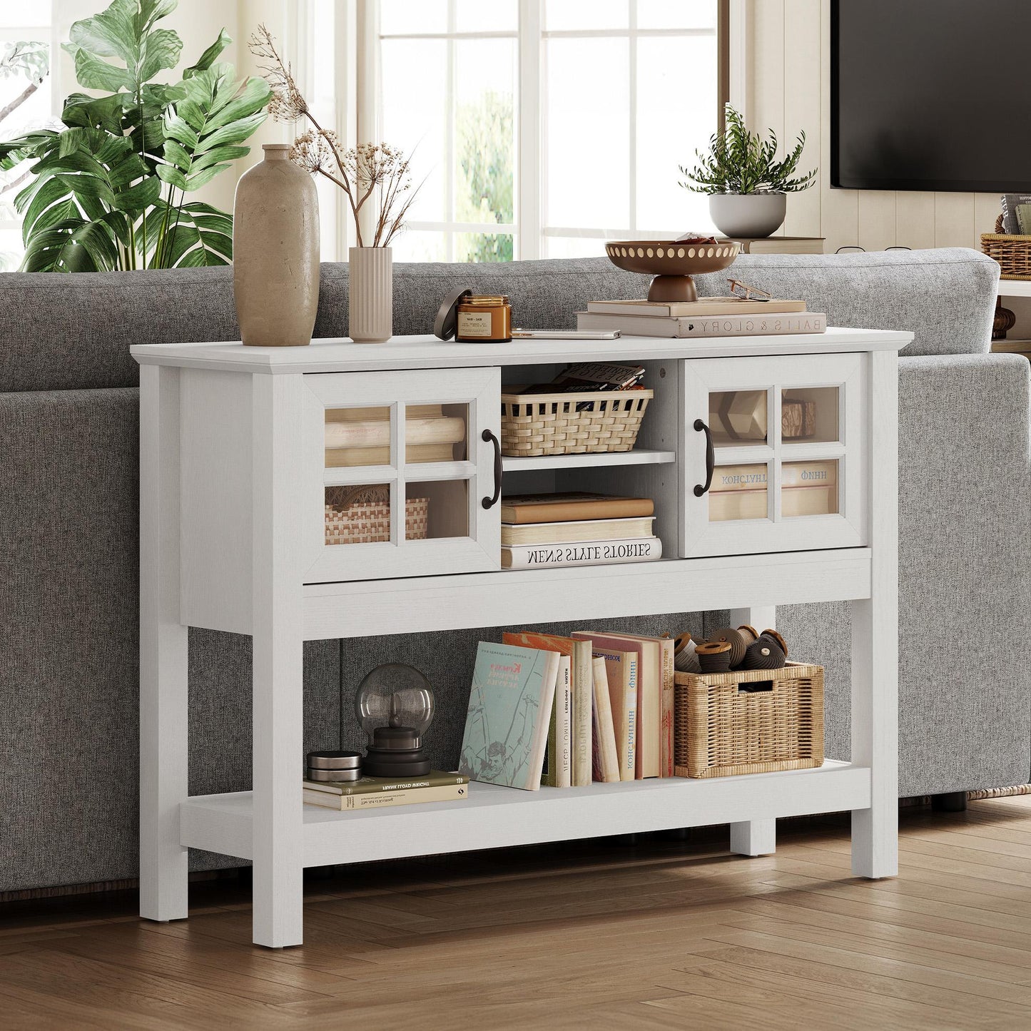 Narrow Console Table with 4-Tier Storage Shelves, Modern Buffet Table for Living Room