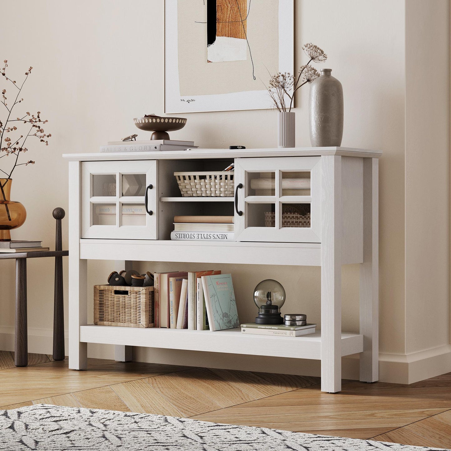 Narrow Console Table with 4-Tier Storage Shelves, Modern Buffet Table for Living Room