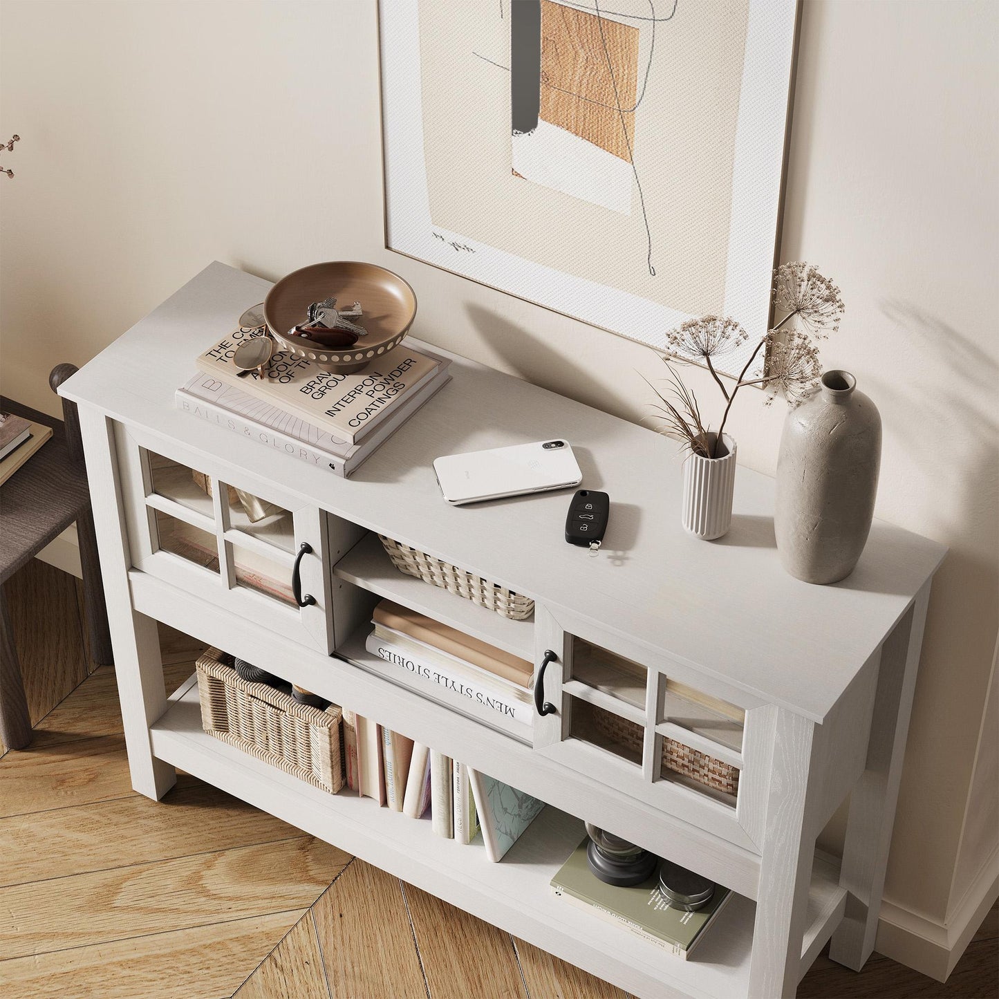 Narrow Console Table with 4-Tier Storage Shelves, Modern Buffet Table for Living Room