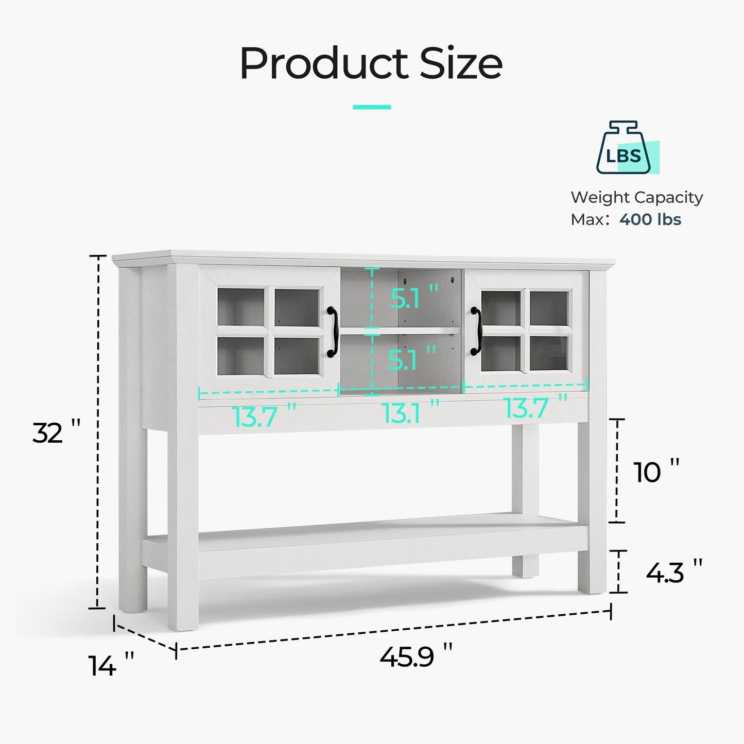 Narrow Console Table with 4-Tier Storage Shelves, Modern Buffet Table for Living Room