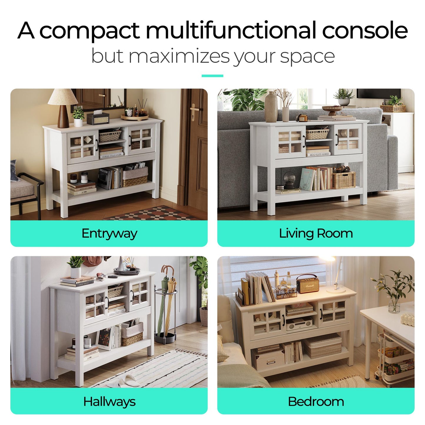 Narrow Console Table with 4-Tier Storage Shelves, Modern Buffet Table for Living Room