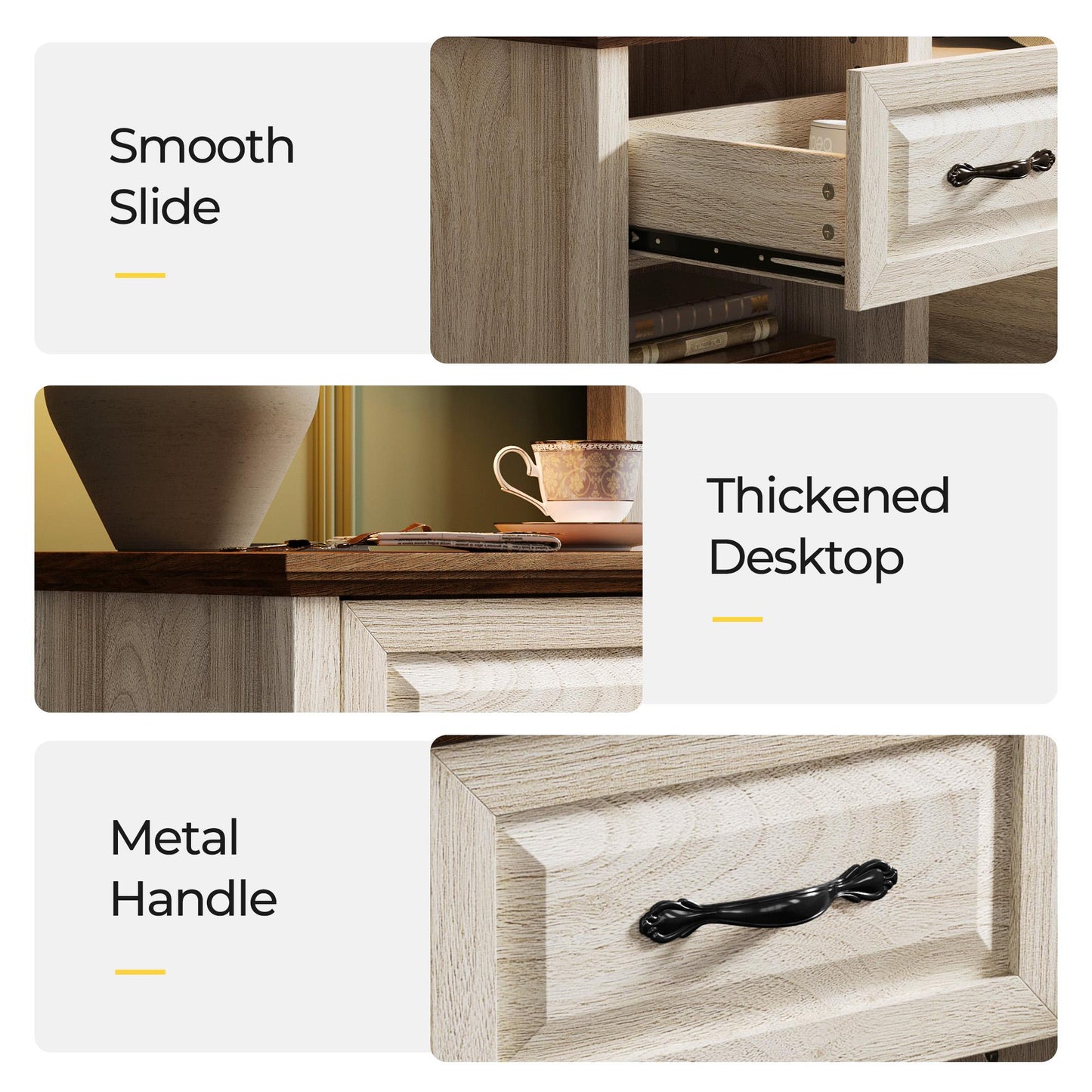 Nightstand for Bedroom with Charging Station, Farmhouse End Tables for Living Room with Drawer