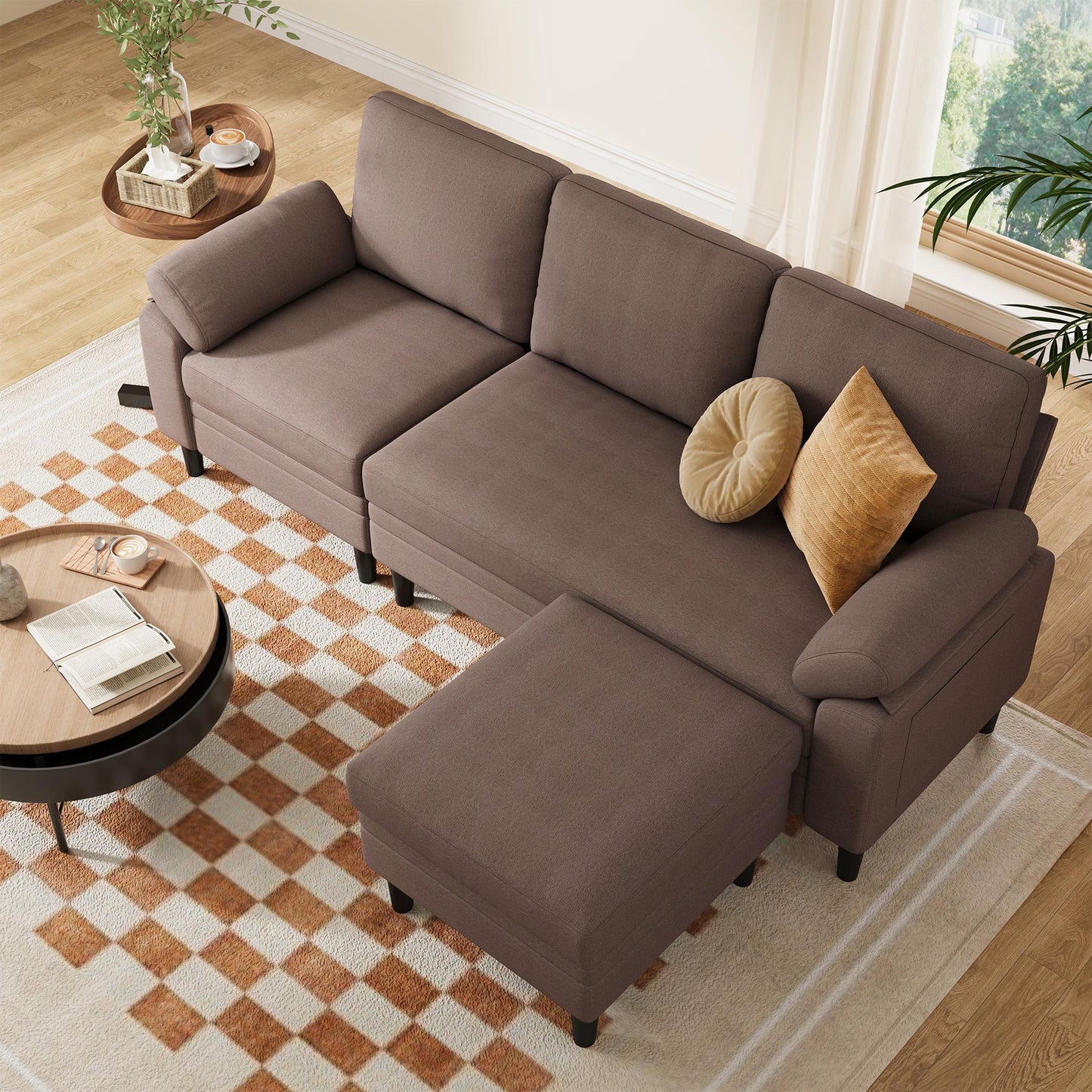 82" Reversible L-Shaped Sectional Sofa with Movable Ottoman, 3-Seater Couch for Living Room