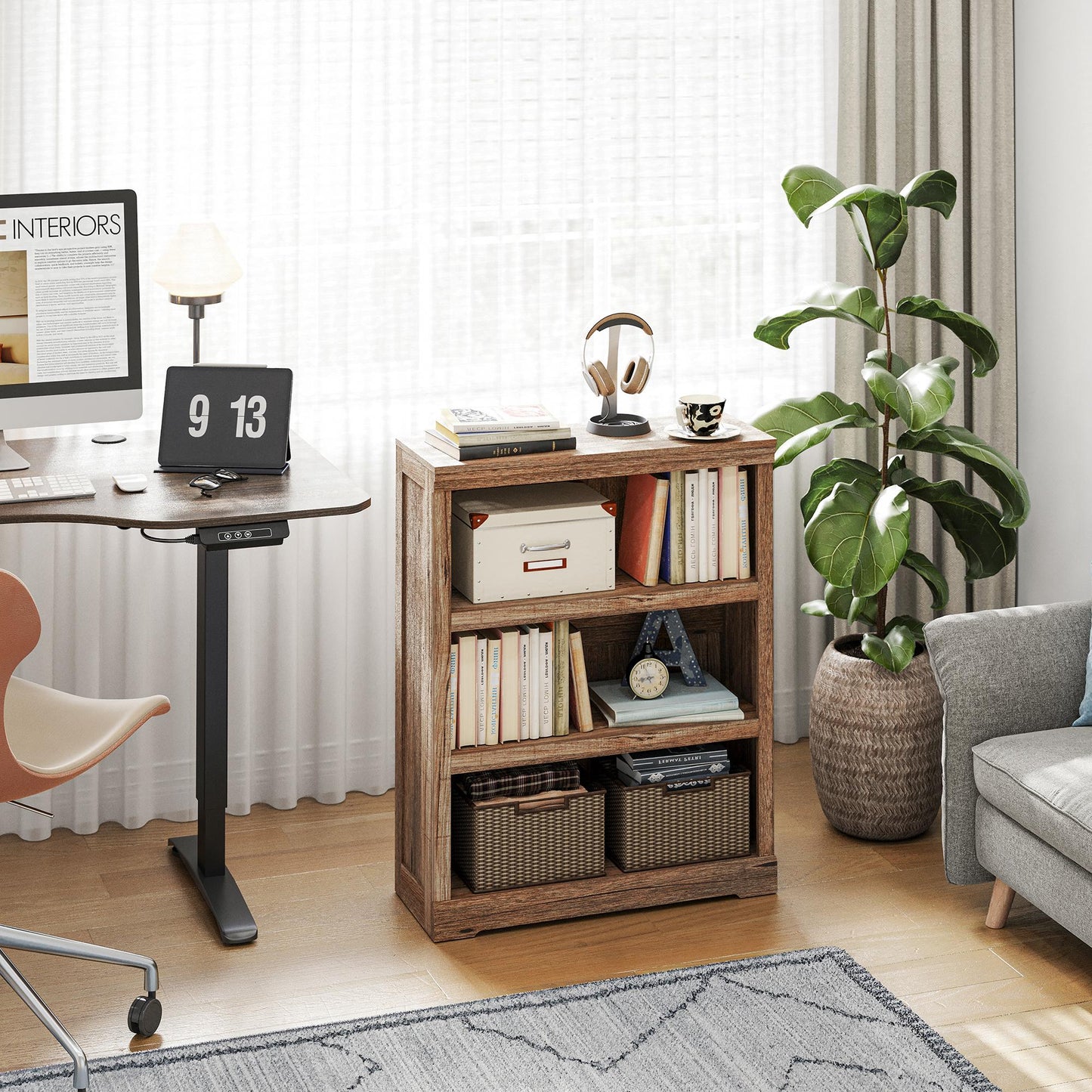 Small Bookcase Shelf Storage Organizer, Modern Book Shelf for Bedroom, Living Room and Home Office
