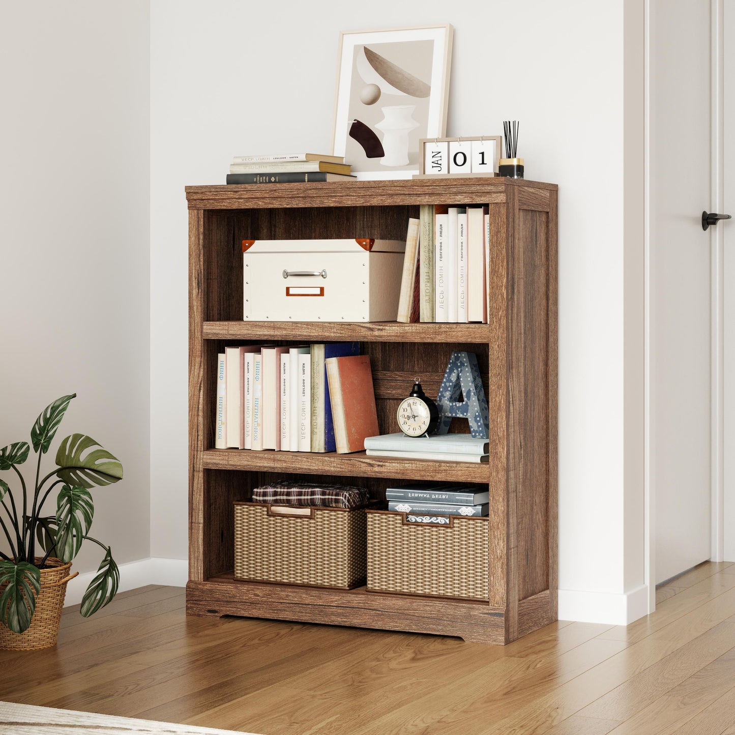 Small Bookcase Shelf Storage Organizer, Modern Book Shelf for Bedroom, Living Room and Home Office