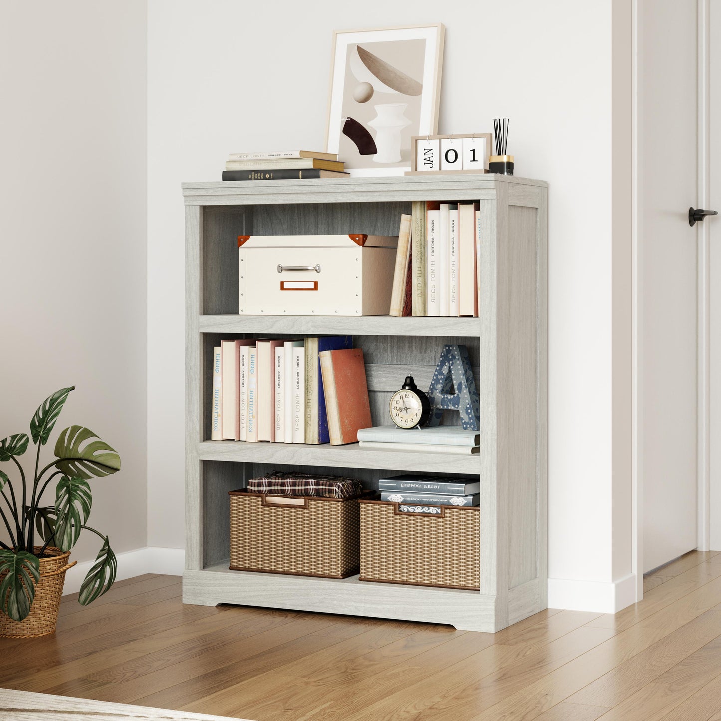Small Bookcase Shelf Storage Organizer, Modern Book Shelf for Bedroom, Living Room and Home Office