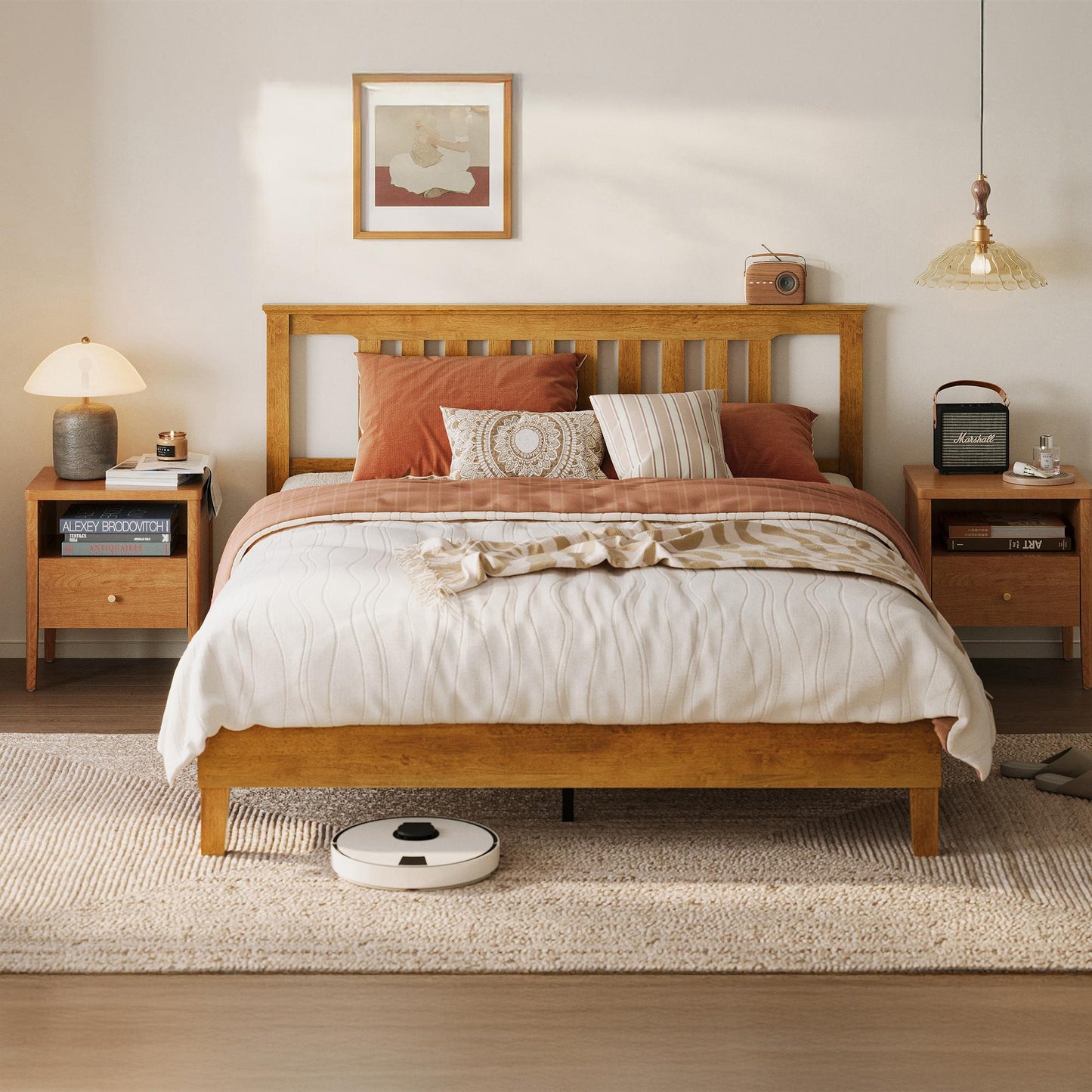 Solid Wood Bed Frame with Headboard, No Box Spring Needed