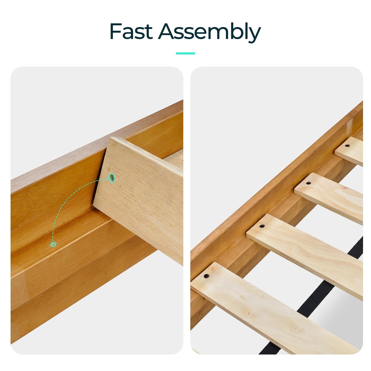 Solid Wood Bed Frame with Headboard, No Box Spring Needed