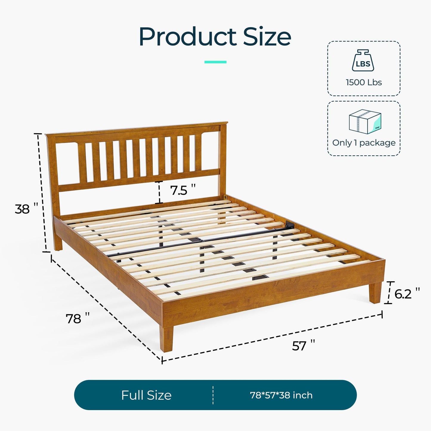 Solid Wood Bed Frame with Headboard, No Box Spring Needed