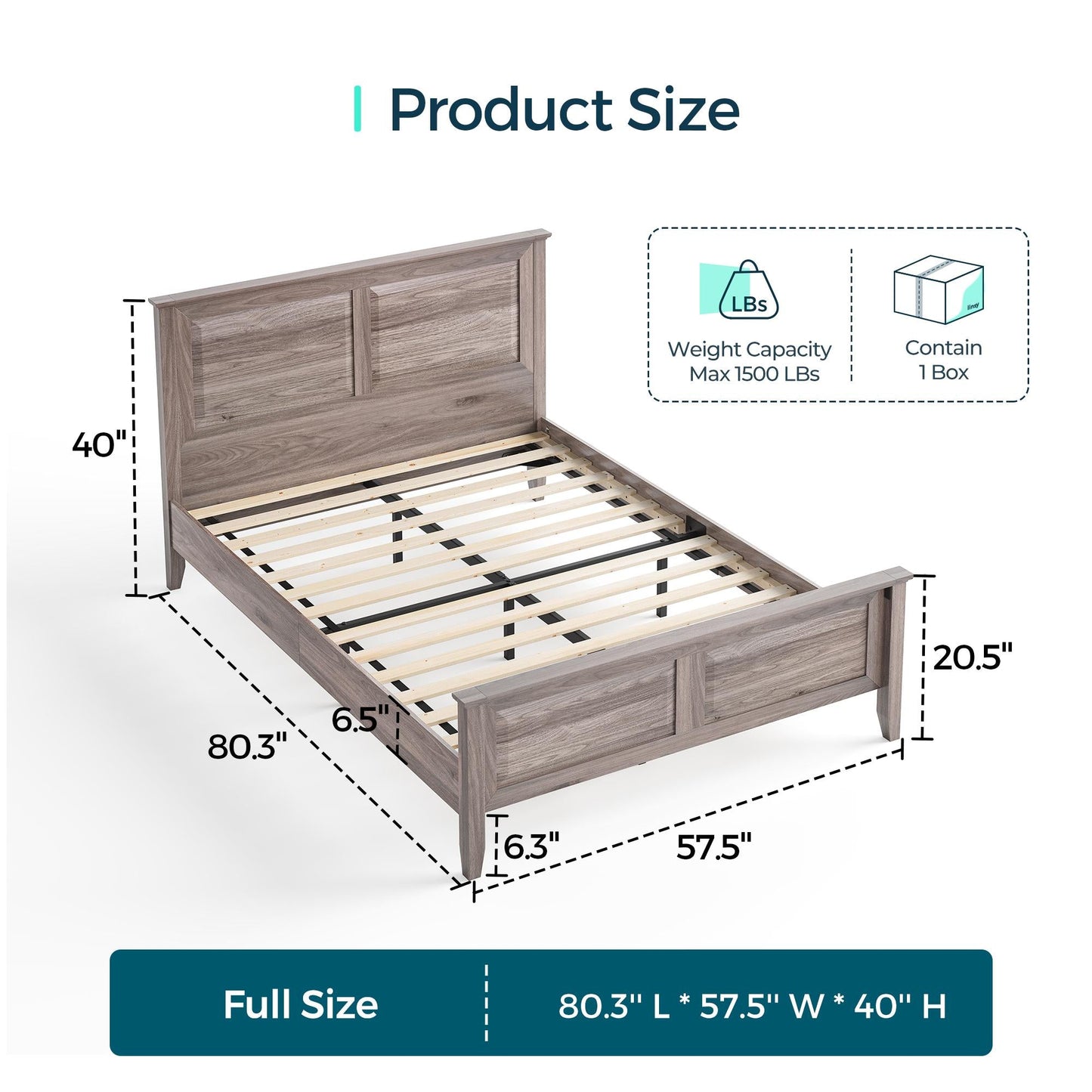 Wood Queen Bed Frame with Headboard and High Footboard, Farmhouse Style, Easy Assembly, Noise-Free, No Box Spring Required