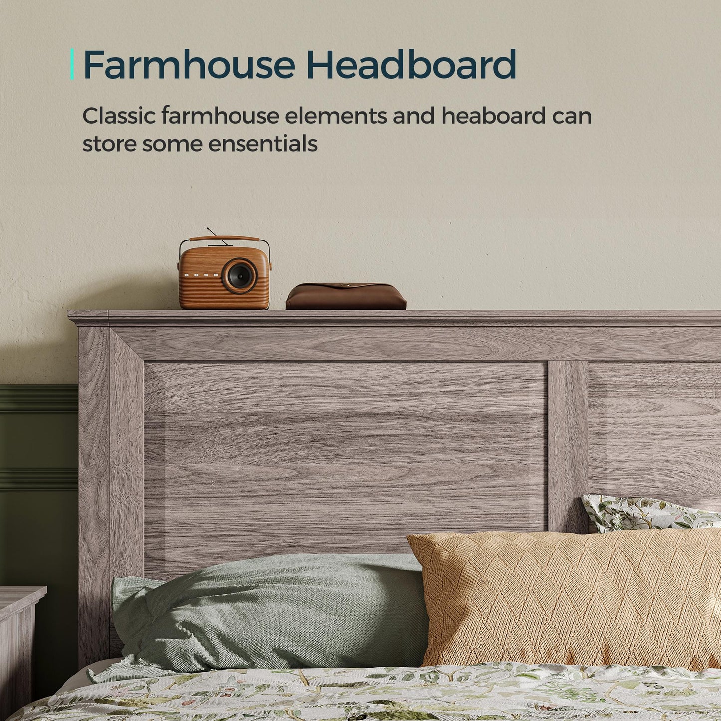 Wood Queen Bed Frame with Headboard and High Footboard, Farmhouse Style, Easy Assembly, Noise-Free, No Box Spring Required