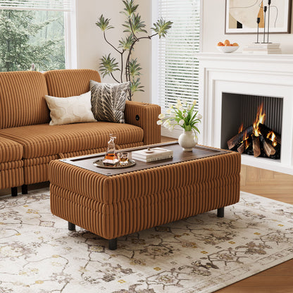 Linsy Home Plush Corduroy Storage Ottoman, Upholstered Ottoman Bench for Sofa, Coffee Table or Footrest, for Living Room, Bedroom or Entryway