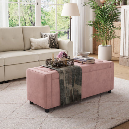 Linsy Home 50" Ottoman with Storage for Living Room, Velvet Storage Ottoman Bench with Gas Lift, Beige