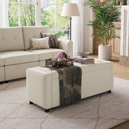 Linsy Home 50" Ottoman with Storage for Living Room, Velvet Storage Ottoman Bench with Gas Lift, Beige