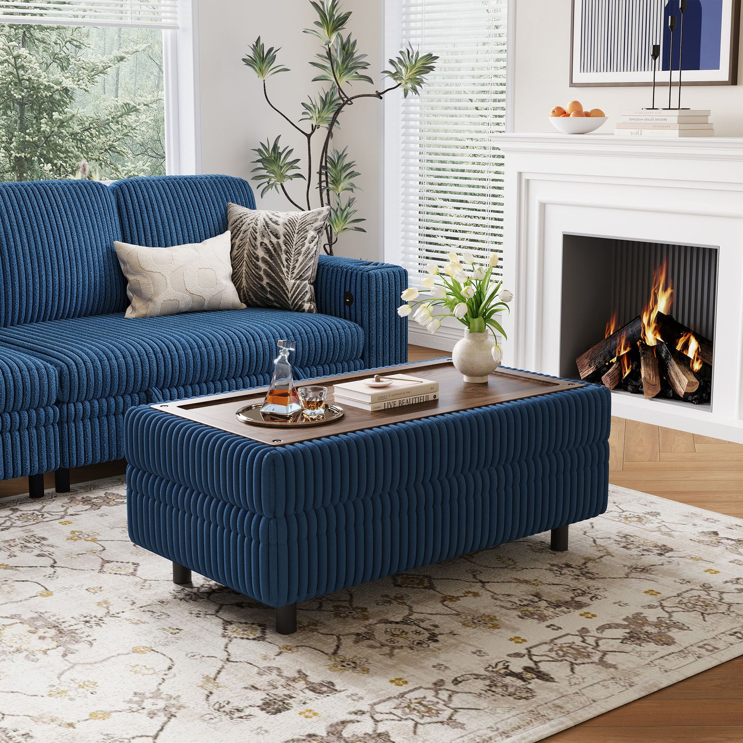Linsy Home Plush Corduroy Storage Ottoman, Upholstered Ottoman Bench for Sofa, Coffee Table or Footrest, for Living Room, Bedroom or Entryway