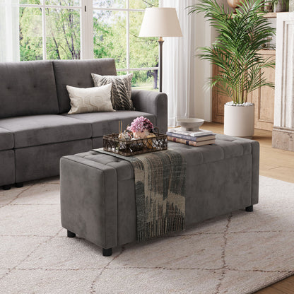 Linsy Home 50" Ottoman with Storage for Living Room, Velvet Storage Ottoman Bench with Gas Lift, Beige